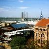 Jamail Student Center during its construction, UTMB Galveston. The Mathes Group. The  Nicholas Clayton masterpiece, The Ashbel Smith Building, is on the right.